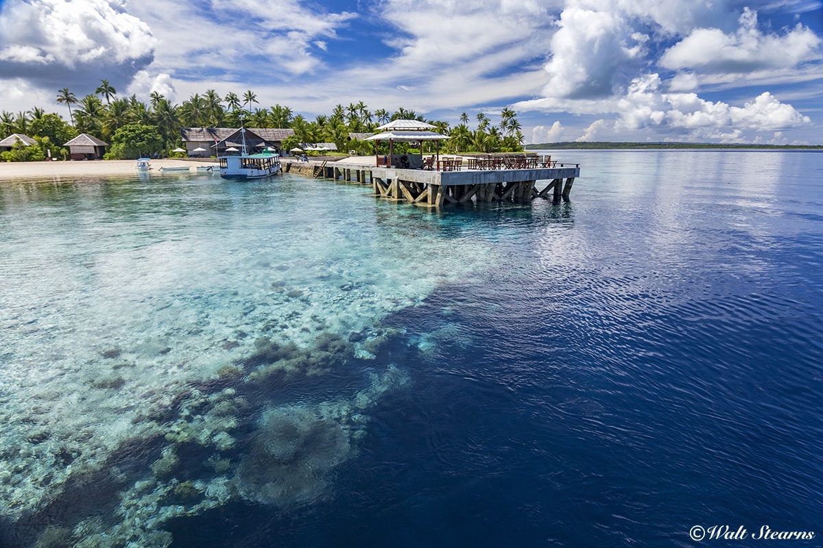 The pier at Wakatobi Resort extends to the edge of a dramatic dropoff.