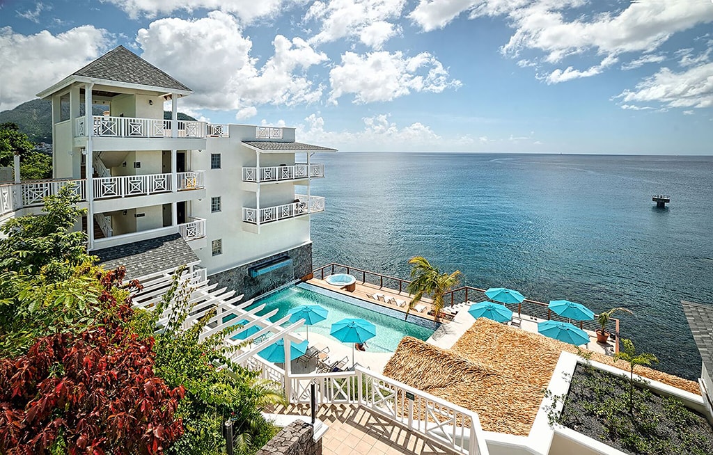 Fort Young Hotel & Dive Resort is built into an 18th Century fortress that overlooks the Caribbean.