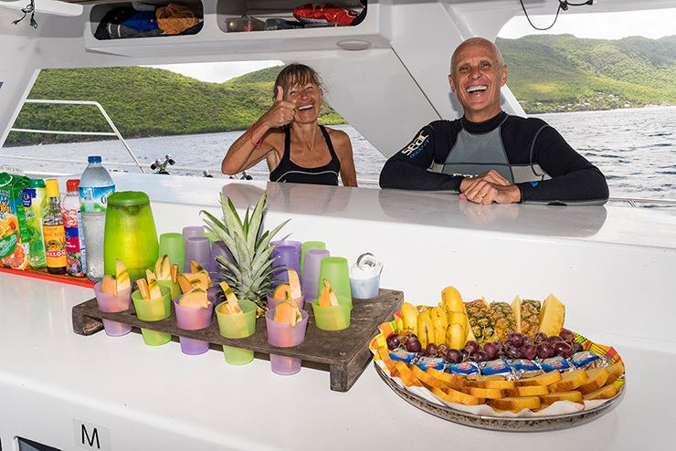 Après dive refreshment aboard the dive boat Blue Planet 2.