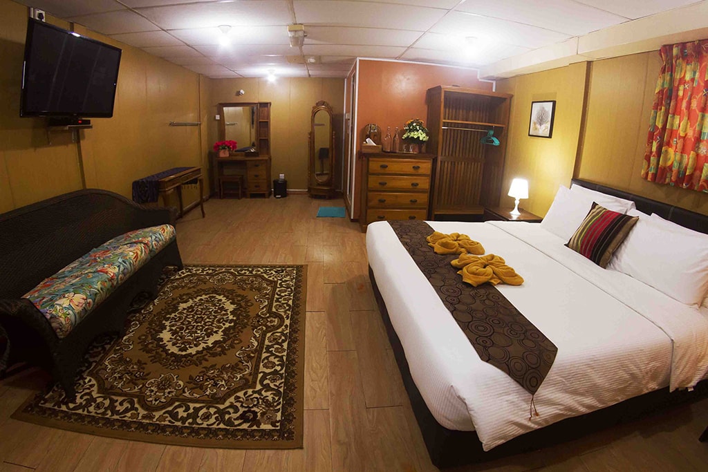 A deluxe cabin on the rig provides all the comforts of a land-based hotel room.