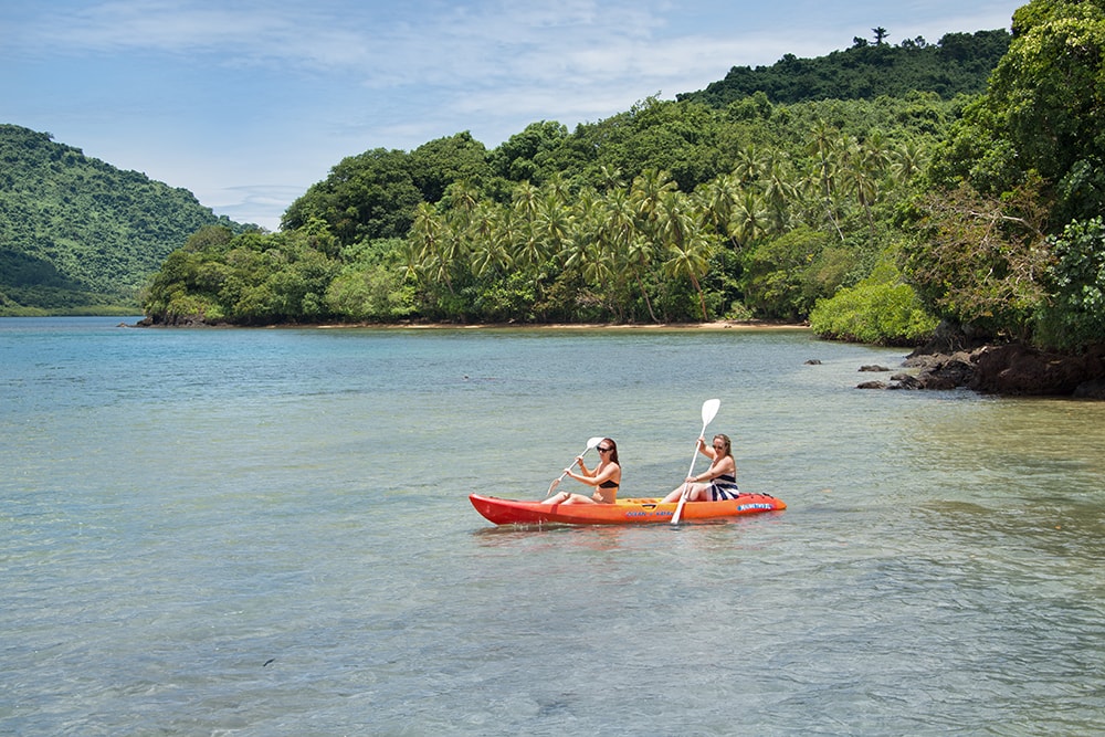 Kayak trips into the sheltered waters of  Malumu Bay lead to pristine coastlines where there are no signs of civilization.