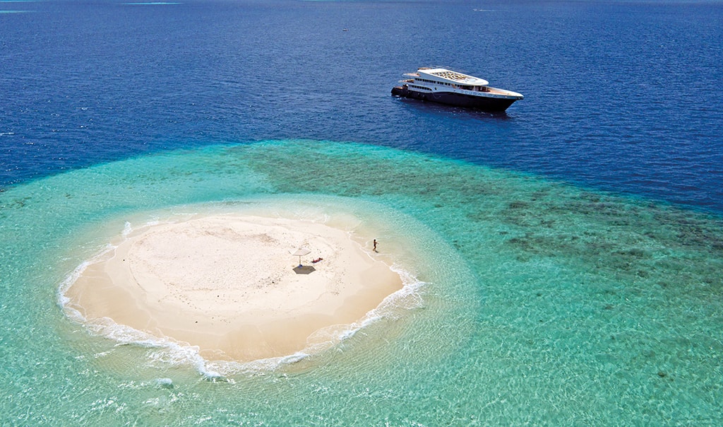 Liveboard dive boats venture into the more remote corners of the Maldives.