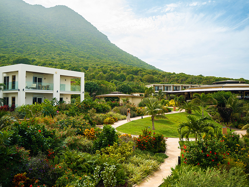 Golden Rock's low-rise buildings preserve views of the Quill Volcano. Golden Rock's low-rise buildings preserve views of the Quill Volcano.