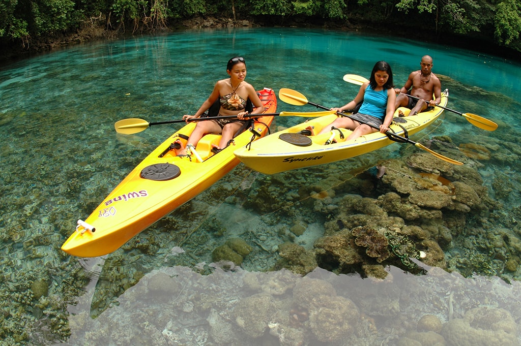 Kayaks provide access to hidden coves where corals grow close to the surface.