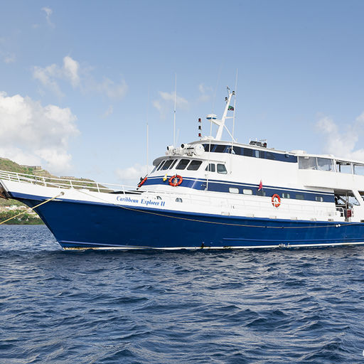 The Caribbean Explorer II rests on a mooring off the calm western coast of St. Kitts The Caribbean Explorer II rests on a mooring off the calm western coast of St. Kitts