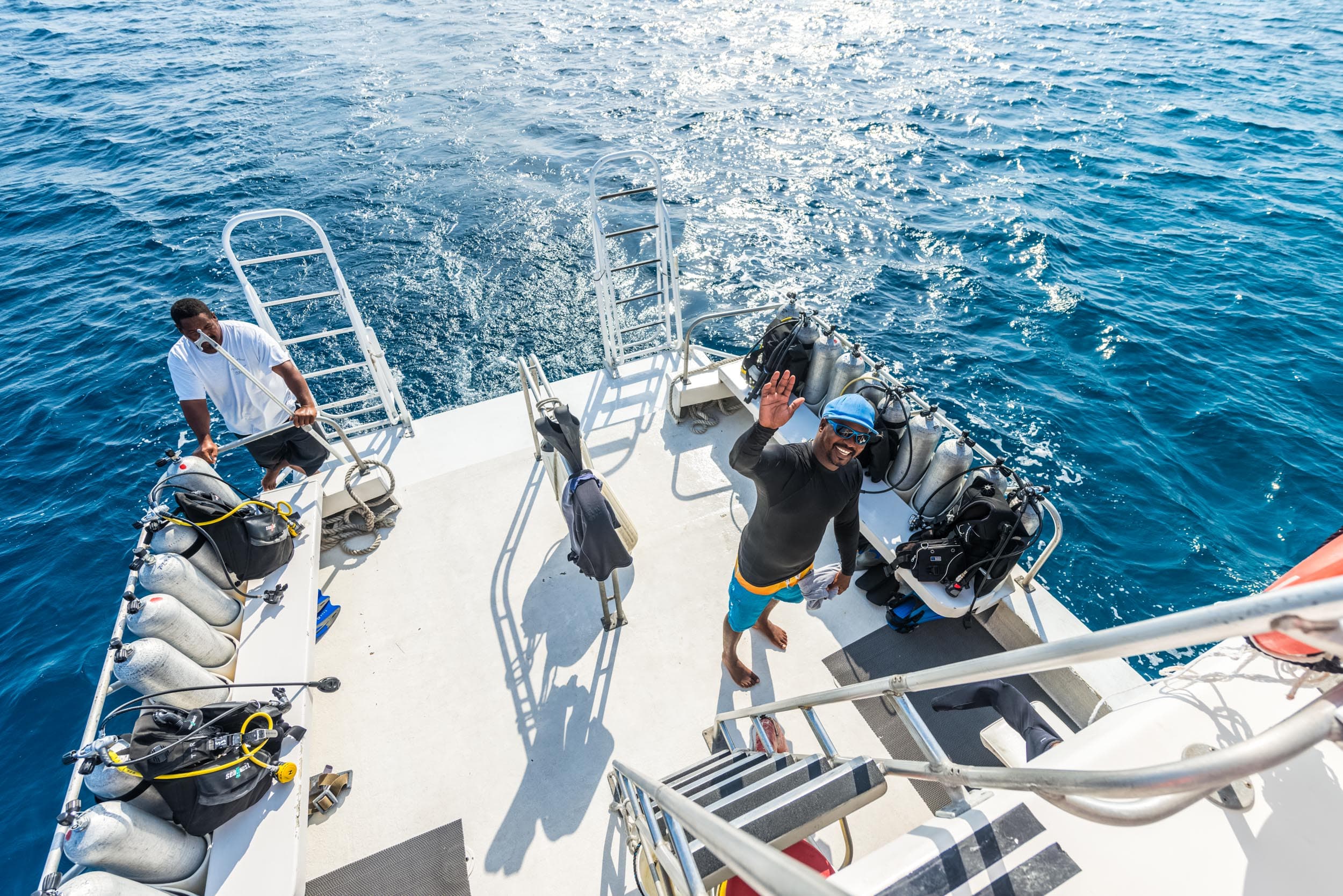 Day trips to the Blue Hole are made aboard one of the resort's two Pro 42 inboard dive boats.