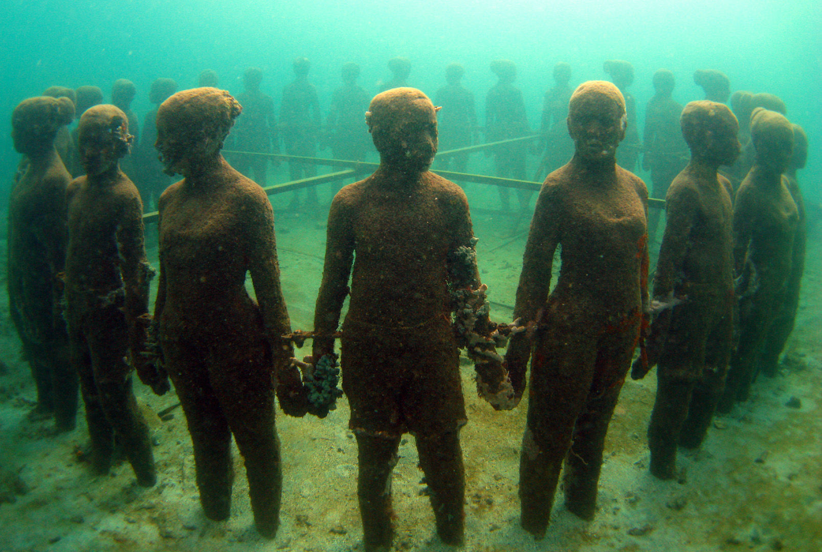 The Molinere Underwater Sculpture Park features a collection of ecologically friendly underwater contemporary art that will eventually become the foundation for new corals and sponges to grow on in the waters of Grenada