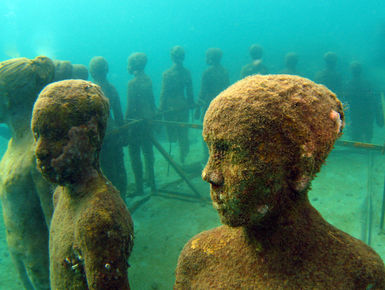 The Molinere Underwater Sculpture Park features a collection of ecologically friendly underwater contemporary art that will eventually become the foundation for new corals and sponges to grow on in the waters of Grenada